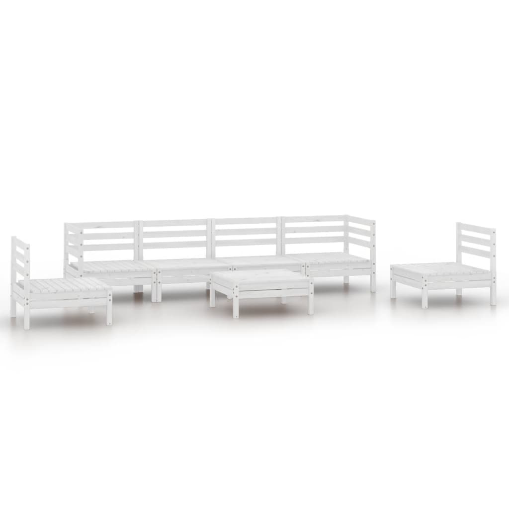 7-tlg. Garten-Lounge-Set Weiss Massivholz Kiefer